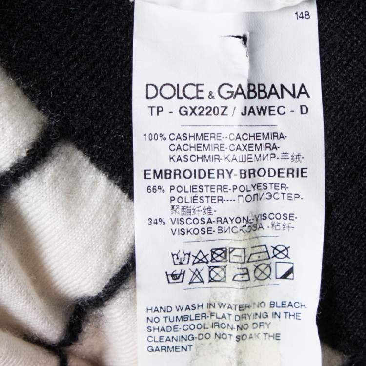 Pre Owned Dolce & Gabbana White Striped Cashmere The King Round Neck Jumper S