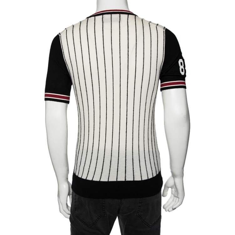 Pre Owned Dolce & Gabbana White Striped Cashmere The King Round Neck Jumper S