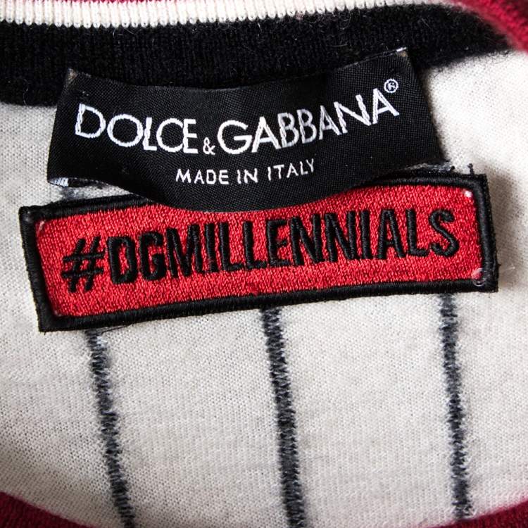 Pre Owned Dolce & Gabbana White Striped Cashmere The King Round Neck Jumper S