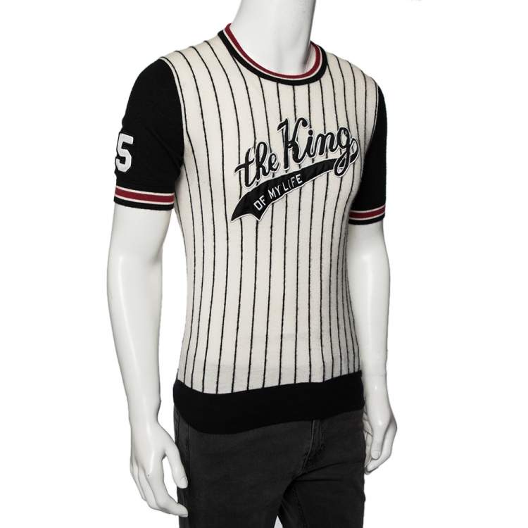 Pre Owned Dolce & Gabbana White Striped Cashmere The King Round Neck Jumper S