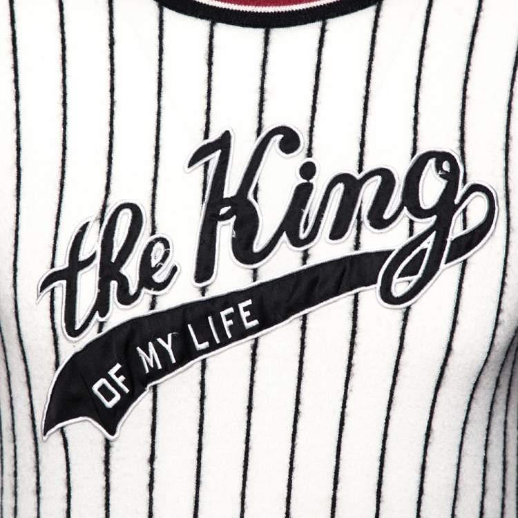 Pre Owned Dolce & Gabbana White Striped Cashmere The King Round Neck Jumper S