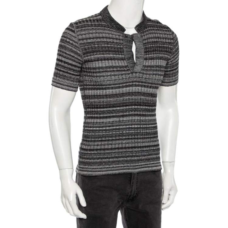 Pre Owned Dolce & Gabbana Grey Striped Ribbed Knit V- Neck Sweater S 