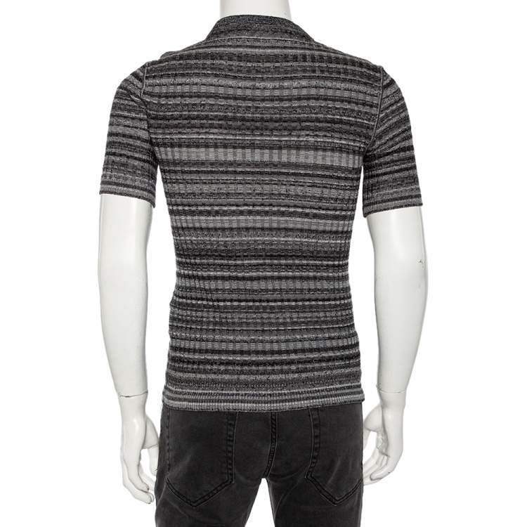 Pre Owned Dolce & Gabbana Grey Striped Ribbed Knit V- Neck Sweater S 