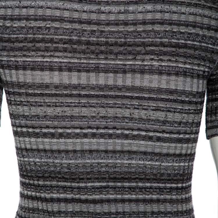 Pre Owned Dolce & Gabbana Grey Striped Ribbed Knit V- Neck Sweater S 
