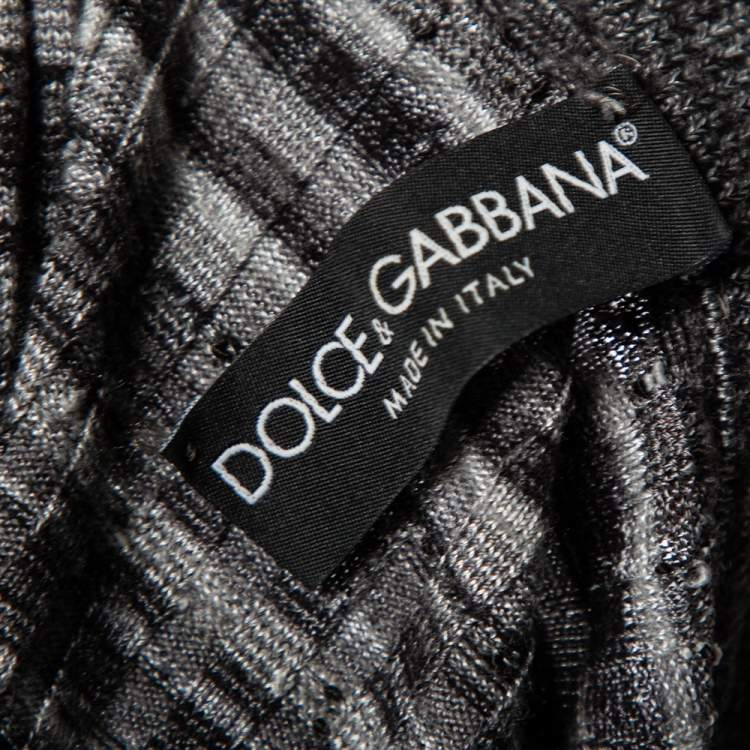 Pre Owned Dolce & Gabbana Grey Striped Ribbed Knit V- Neck Sweater S 
