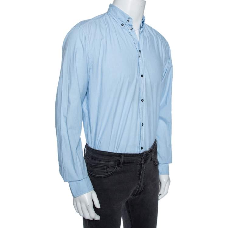 Pre Owned Dolce & Gabbana Sky Blue Cotton Button Front Martini Shirt M 