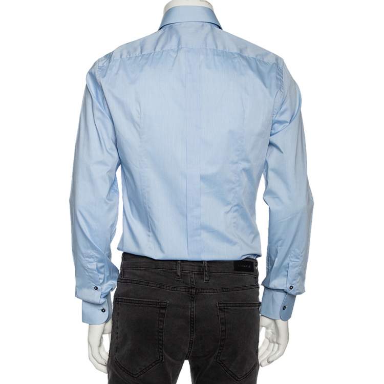 Pre Owned Dolce & Gabbana Light Blue Cotton Button Front Gold Label Shirt M 