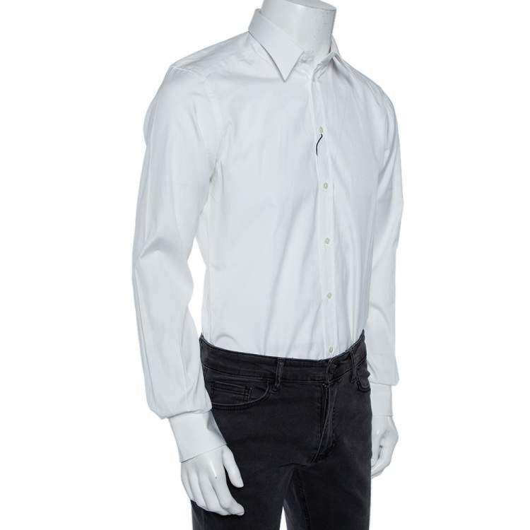 Pre Owned Dolce & Gabbana White Cotton Button Front Gold Label Shirt M 