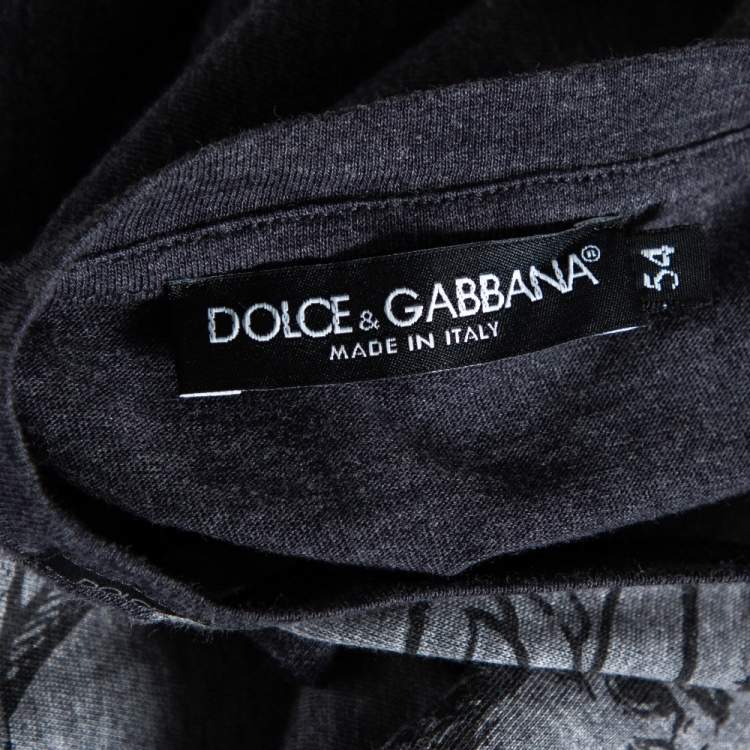 Pre Owned Dolce & Gabbana Dark Grey Norman King Print Cotton T-Shirt XXL 