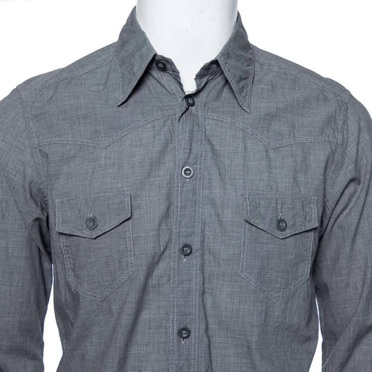 Pre Owned Dolce & Gabbana Grey Micro Checkered Cotton Sicilia Fit Shirt M 