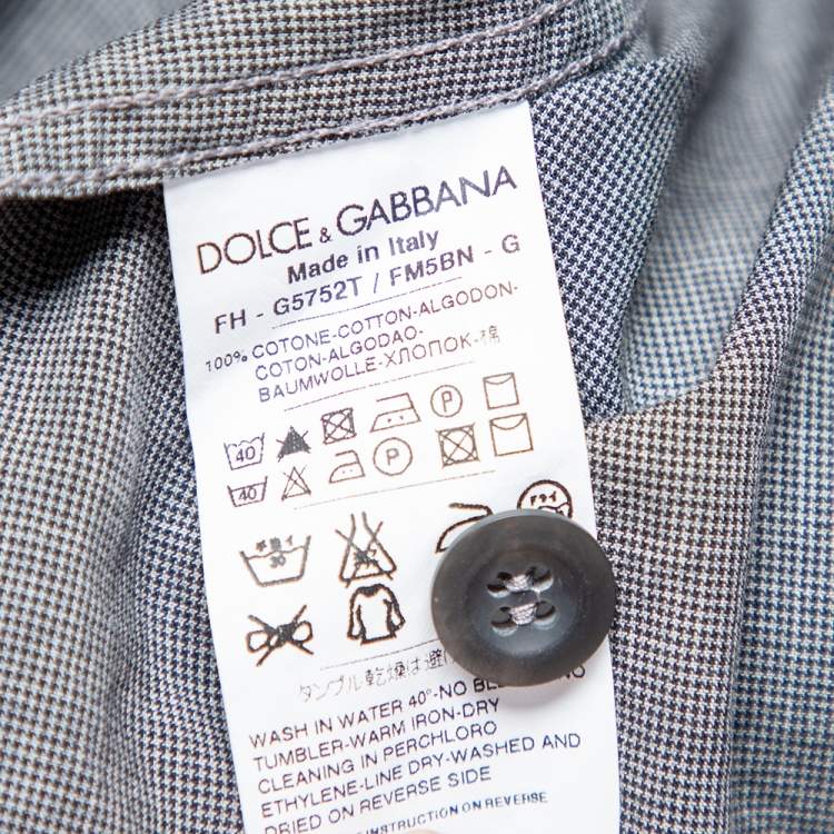Pre Owned Dolce & Gabbana Grey Micro Checkered Cotton Sicilia Fit Shirt M 