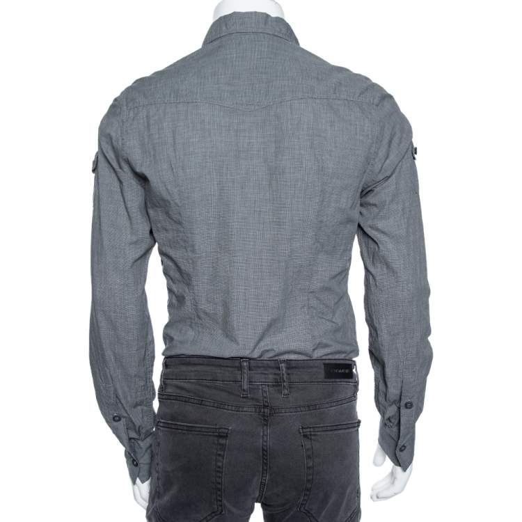 Pre Owned Dolce & Gabbana Grey Micro Checkered Cotton Sicilia Fit Shirt M 