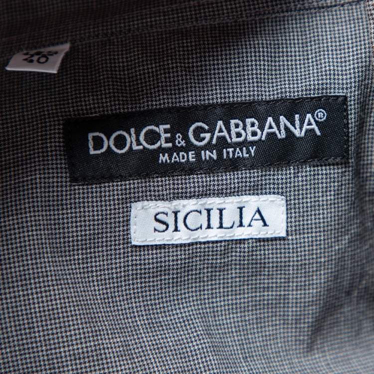 Pre Owned Dolce & Gabbana Grey Micro Checkered Cotton Sicilia Fit Shirt M 