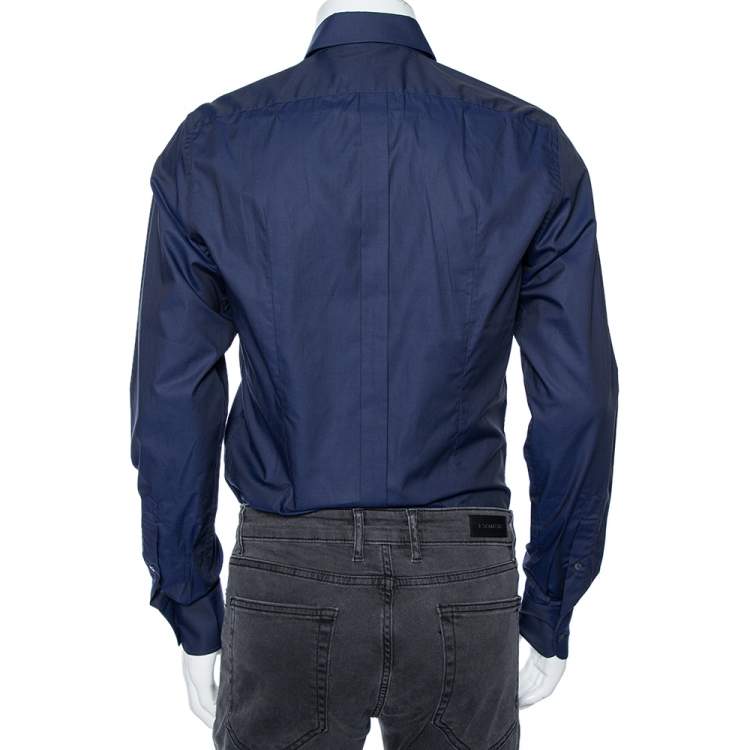 Pre Owned Dolce & Gabbana Indigo Coated Cotton Button Front Gold Fit Shirt M
