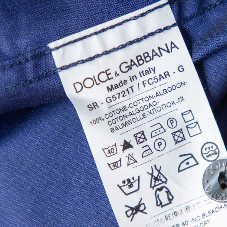 Pre Owned Dolce & Gabbana Indigo Coated Cotton Button Front Gold Fit Shirt M