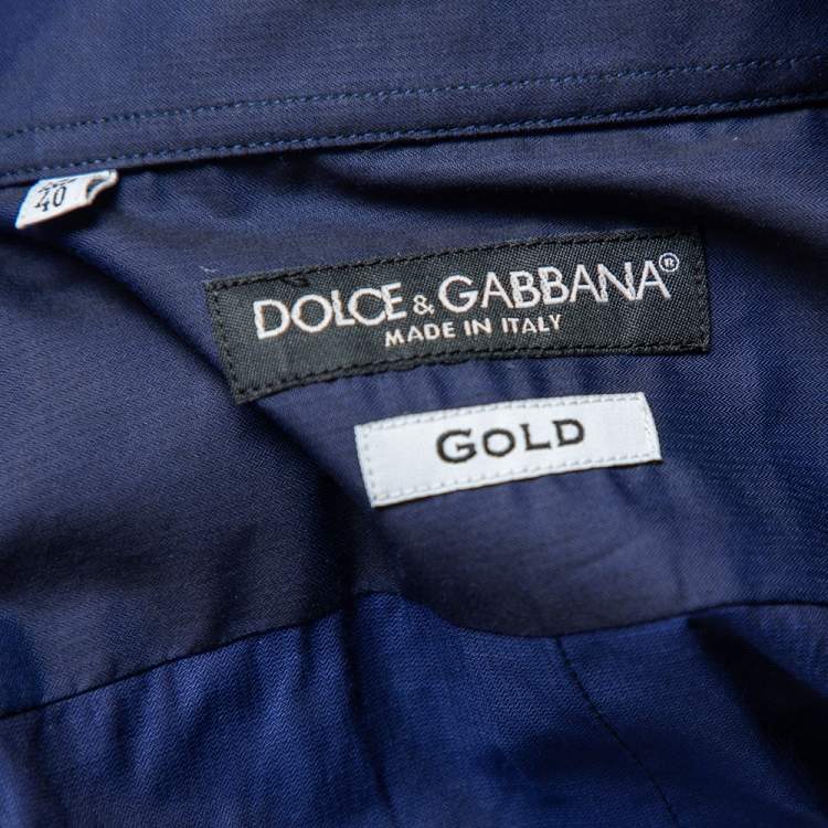 Pre Owned Dolce & Gabbana Indigo Coated Cotton Button Front Gold Fit Shirt M