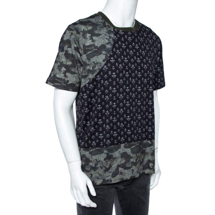 مملوكة مسبقًا Dolce & Gabbana Tricolored Cotton Camo Bee Crown Print T-Shirt L 
