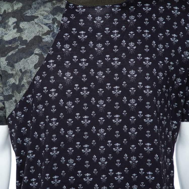 مملوكة مسبقًا Dolce & Gabbana Tricolored Cotton Camo Bee Crown Print T-Shirt L 