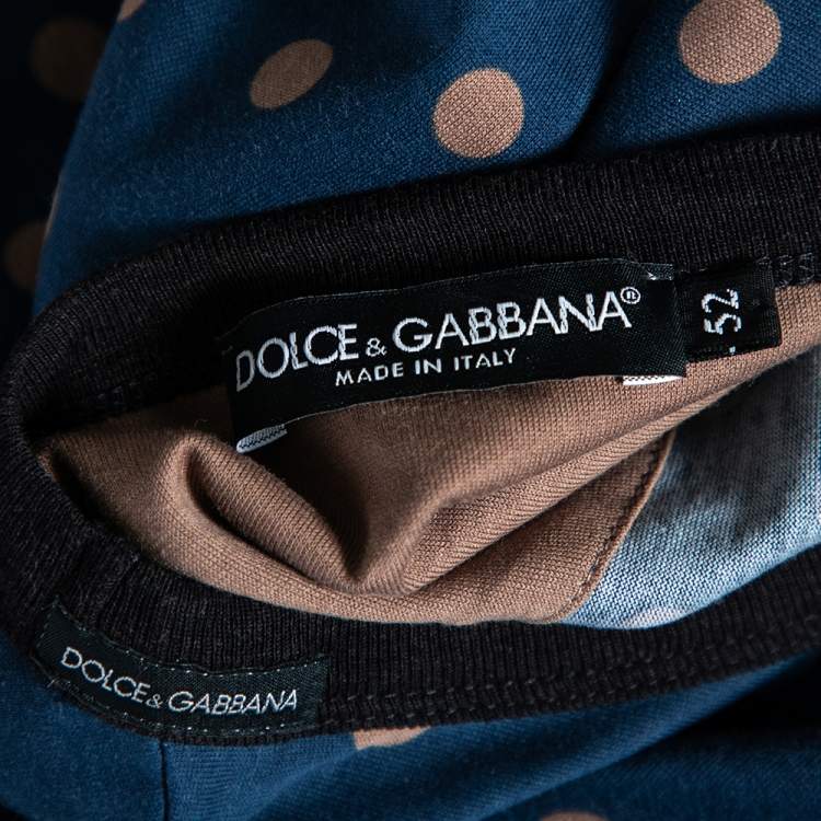 مملوكة مسبقًا Dolce & Gabbana Navy Blue Cotton Polka Dot Crew Neck XL 