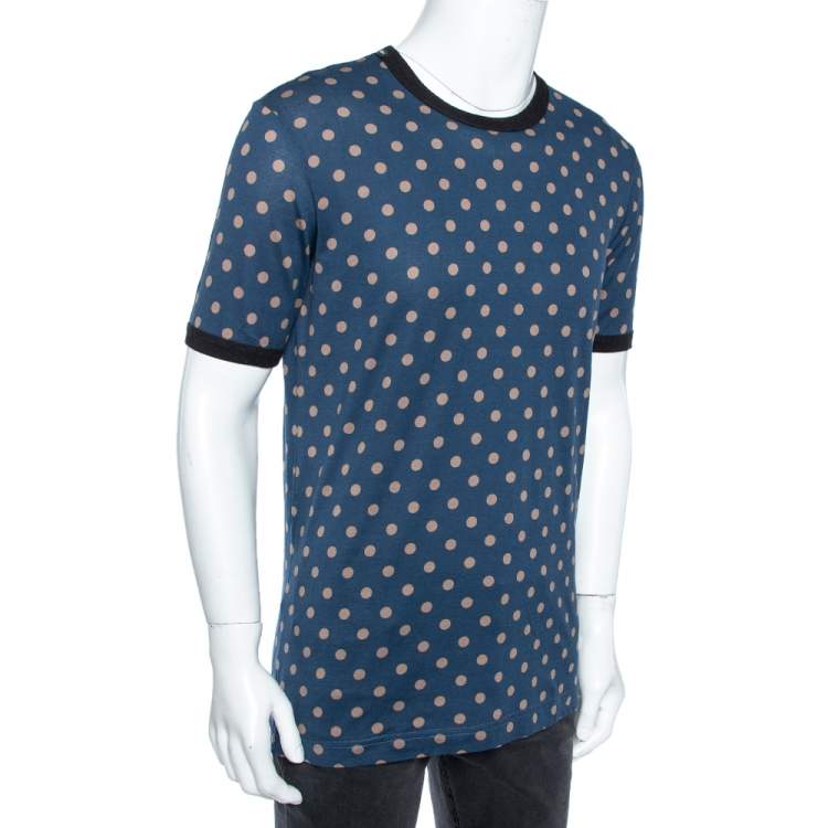 مملوكة مسبقًا Dolce & Gabbana Navy Blue Cotton Polka Dot Crew Neck XL 