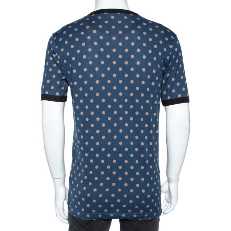 مملوكة مسبقًا Dolce & Gabbana Navy Blue Cotton Polka Dot Crew Neck XL 