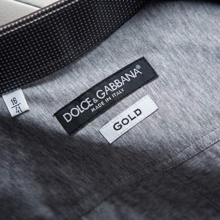 Pre Owned Dolce & Gabbana Grey Jersey Contrast Collar and Cuff Detail Shirt L