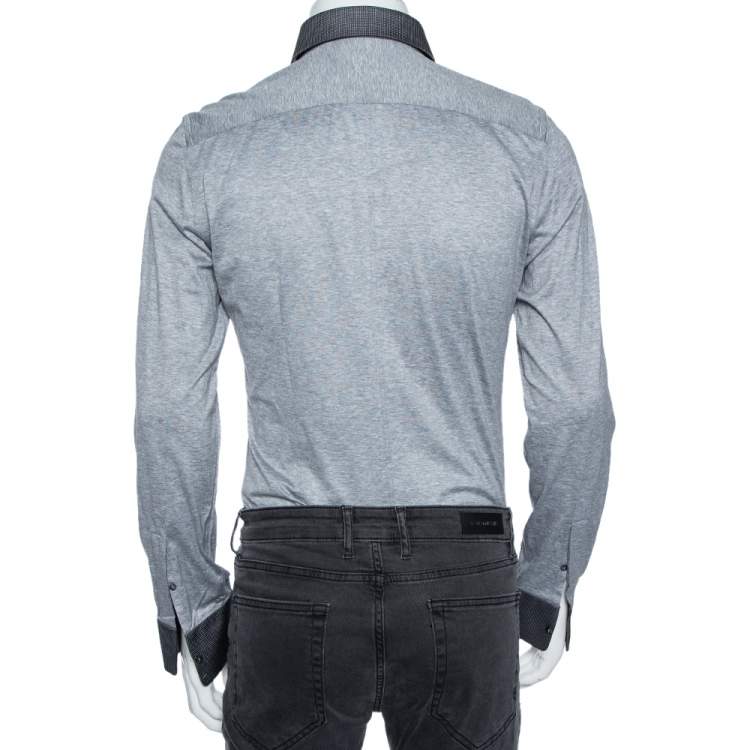 Pre Owned Dolce & Gabbana Grey Jersey Contrast Collar and Cuff Detail Shirt L