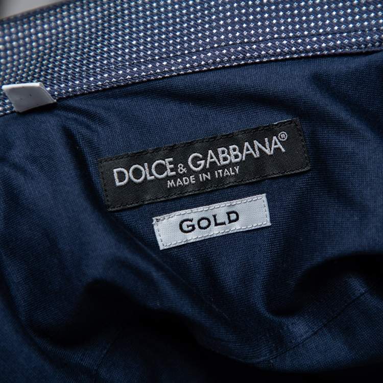 Pre Owned Dolce & Gabbana Navy Blue Cotton Contrast Collar and Cuff Shirt L