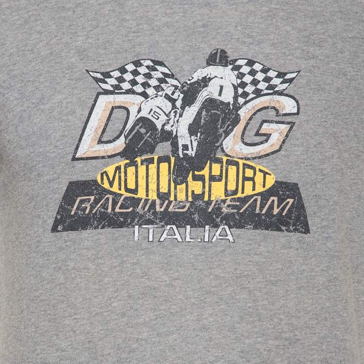 Pre Owned Dolce & Gabbana Grey Cotton Muddy Effect Printed T-Shirt M