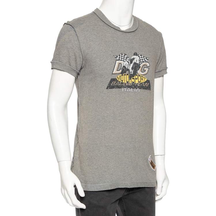 Pre Owned Dolce & Gabbana Grey Cotton Muddy Effect Printed T-Shirt M