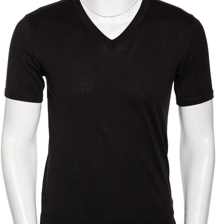 Pre Owned Dolce & Gabbana Black Cotton Jersey V Neck T-Shirt S