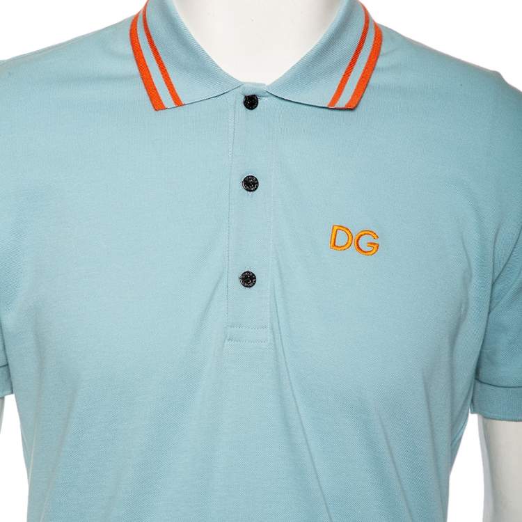 Pre Owned Dolce & Gabbana Light Cotton DG Logo Polo T Shirt L