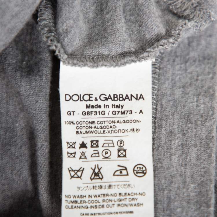 Pre Owned Dolce & Gabbana Grey Cotton Boxe Napoli V Neck T Shirt M