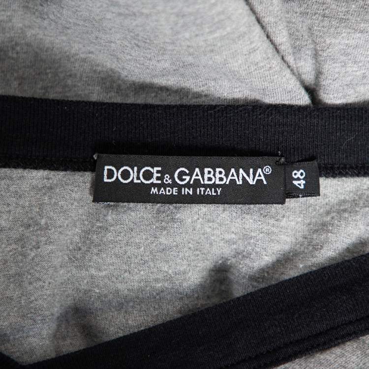 Pre Owned Dolce & Gabbana Grey Cotton Boxe Napoli V Neck T Shirt M