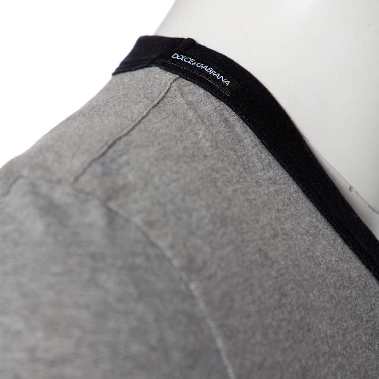 Pre Owned Dolce & Gabbana Grey Cotton Boxe Napoli V Neck T Shirt M