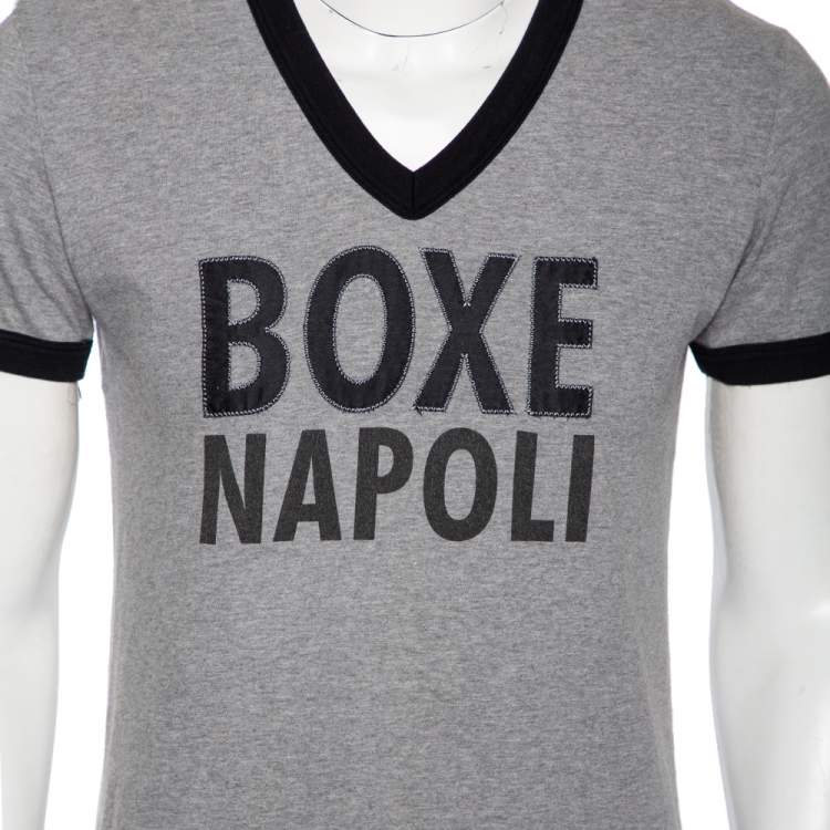 Pre Owned Dolce & Gabbana Grey Cotton Boxe Napoli V Neck T Shirt M