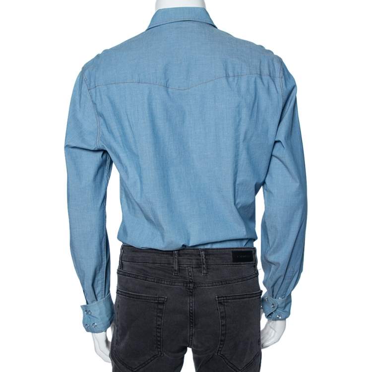 Pre Owned Dolce & Gabbana Light Blue Cotton Patch Pocket Detail Shirt XL 