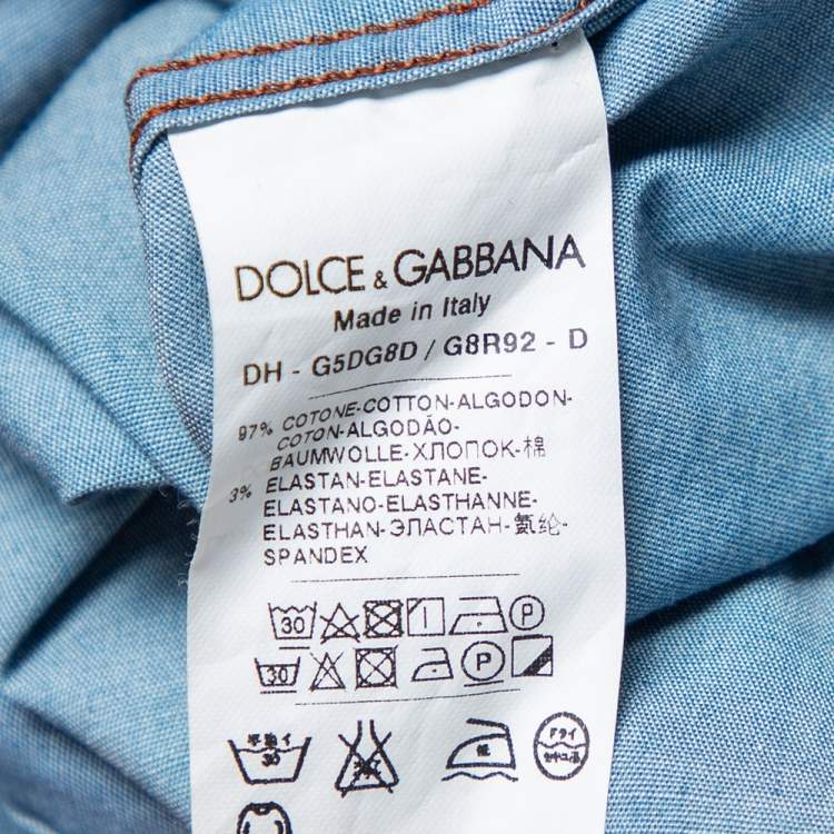 Pre Owned Dolce & Gabbana Light Blue Cotton Patch Pocket Detail Shirt XL 
