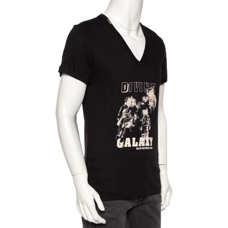 Pre Owned Dolce & Gabbana Black Cotton Printed V-Neck T-Shirt M