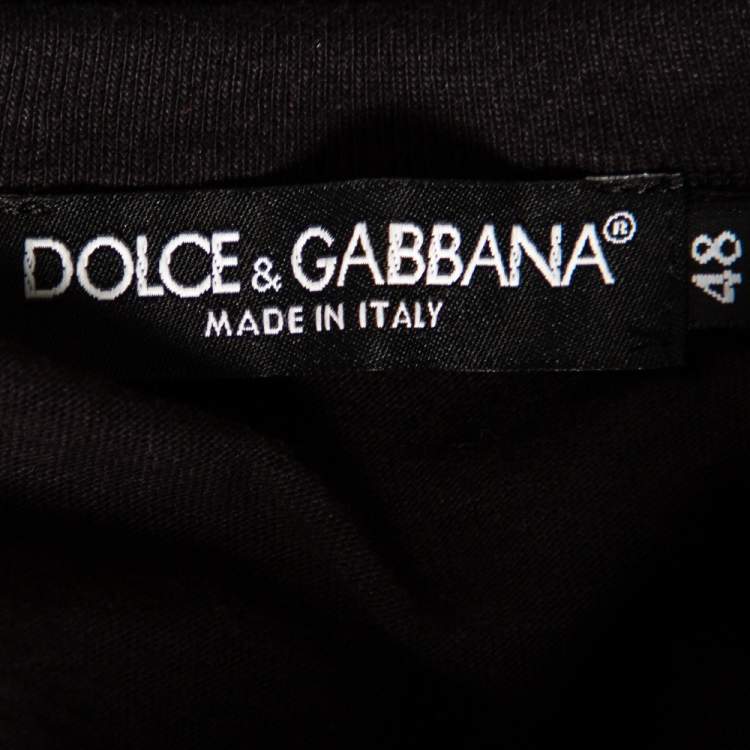 Pre Owned Dolce & Gabbana Black Cotton Printed V-Neck T-Shirt M