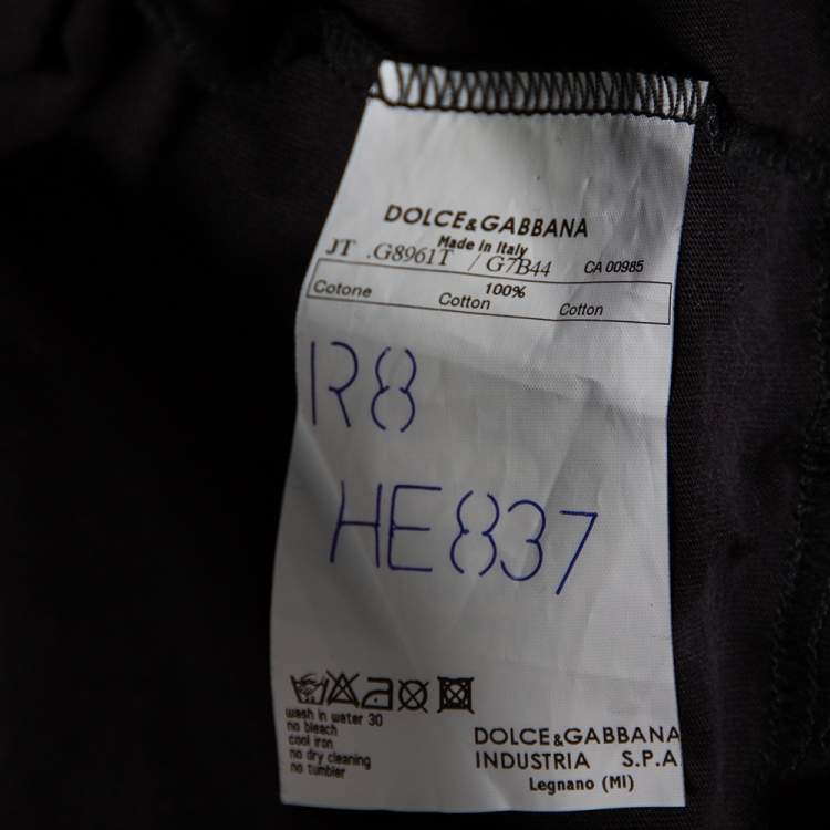 Pre Owned Dolce & Gabbana Black Cotton Printed V-Neck T-Shirt M