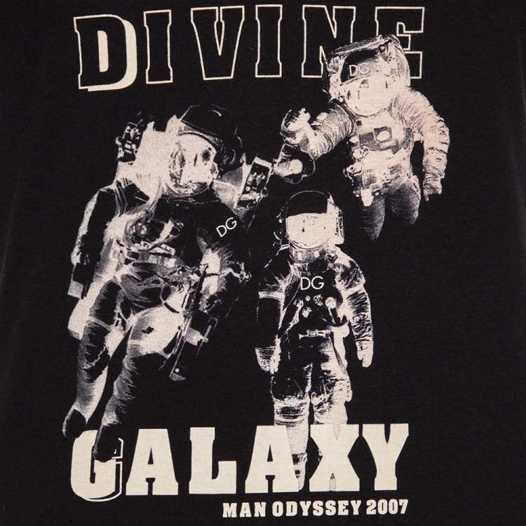 Pre Owned Dolce & Gabbana Black Cotton Printed V-Neck T-Shirt M