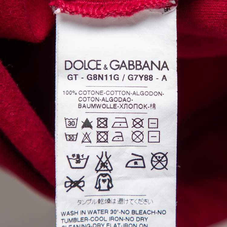 Pre Owned Dolce & Gabbana Red Jersey Printed Round Neck T-Shirt L 