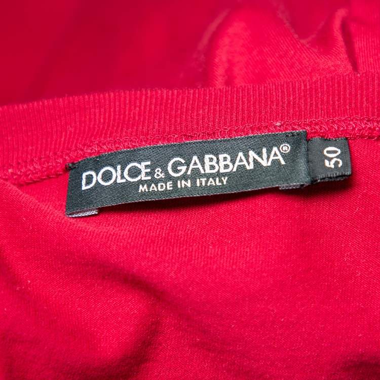 Pre Owned Dolce & Gabbana Red Jersey Printed Round Neck T-Shirt L 