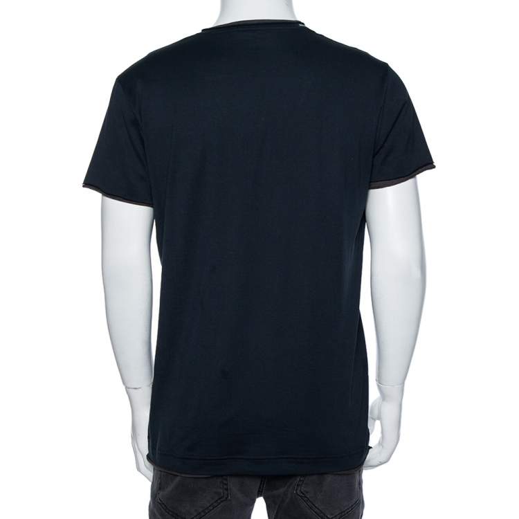 Pre Owned Dolce & Gabbana Navy Blue Jersey Contrast Trim Detail T-Shirt L 