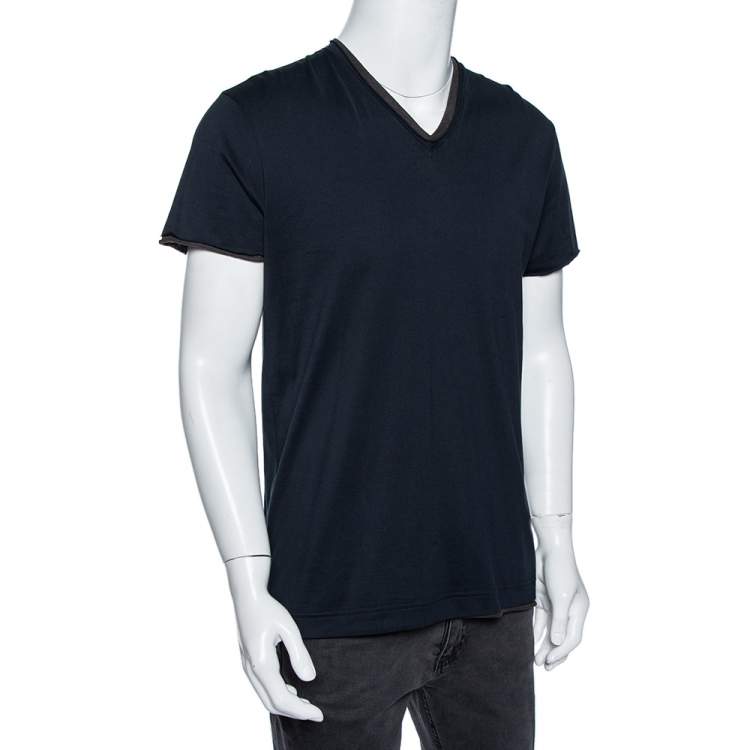 Pre Owned Dolce & Gabbana Navy Blue Jersey Contrast Trim Detail T-Shirt L 