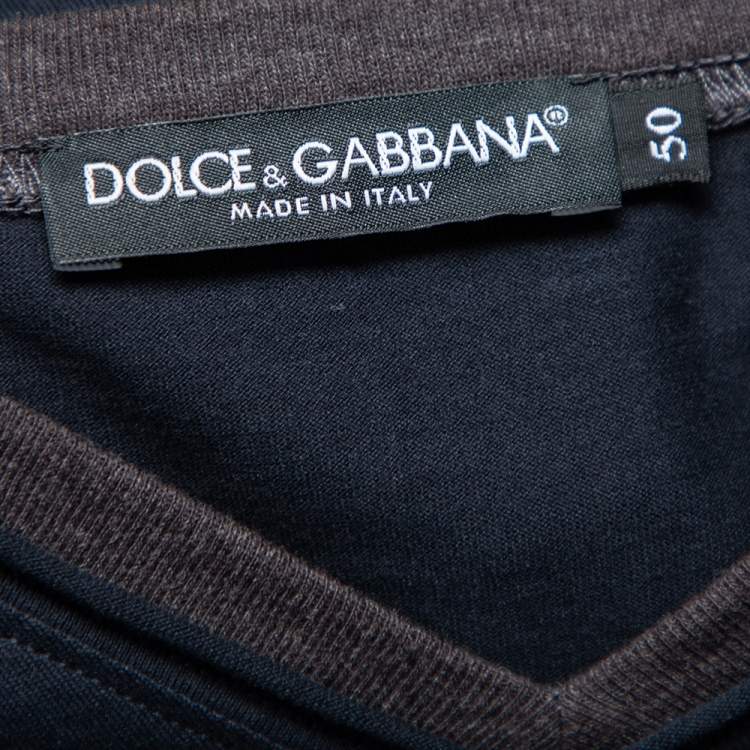 Pre Owned Dolce & Gabbana Navy Blue Jersey Contrast Trim Detail T-Shirt L 