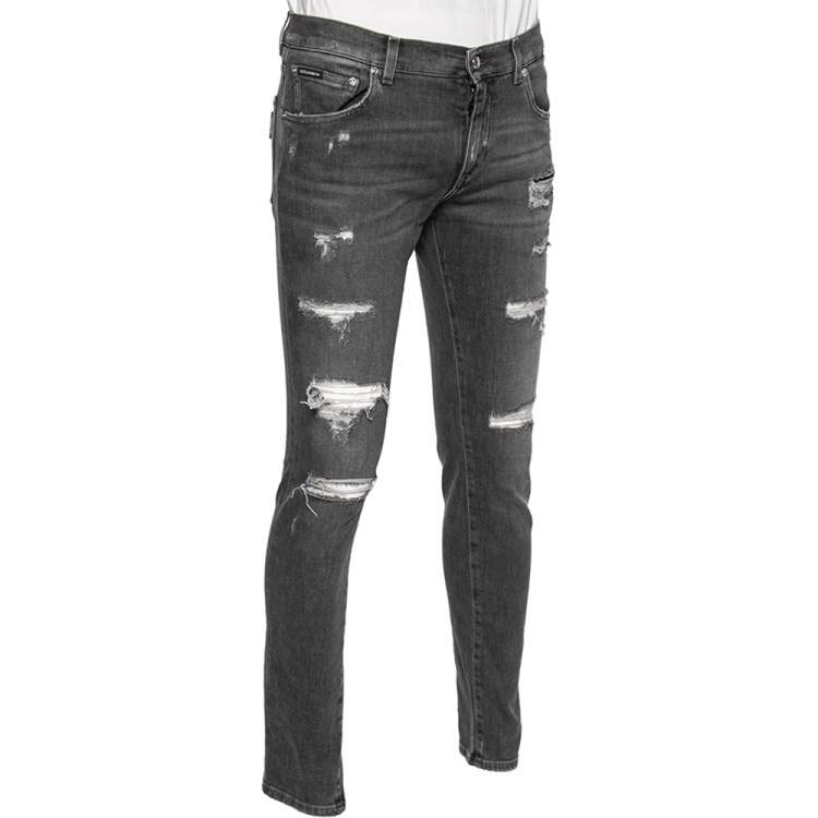 Pre Owned Dolce & Gabbana Grey Distressed Denim Skinny Jeans M