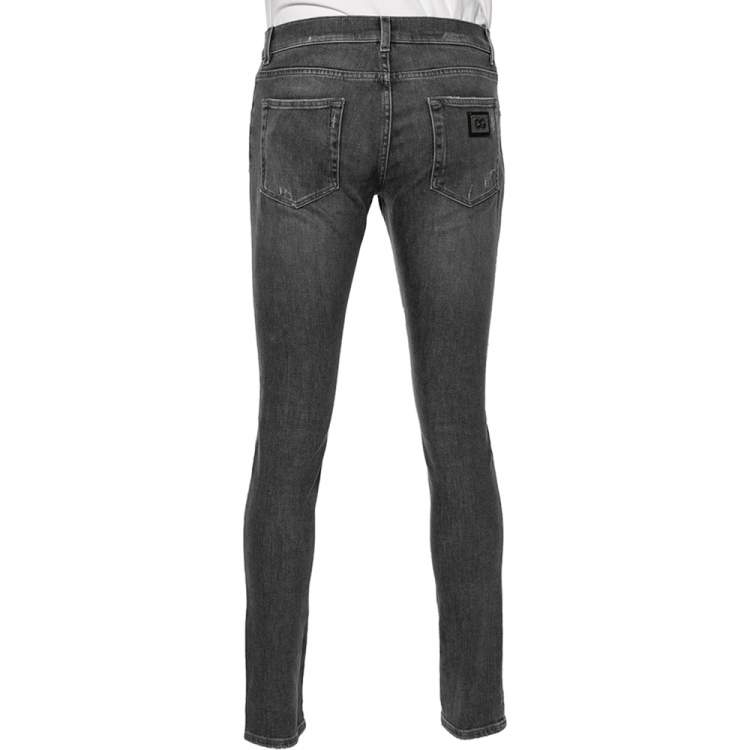Pre Owned Dolce & Gabbana Grey Distressed Denim Skinny Jeans M