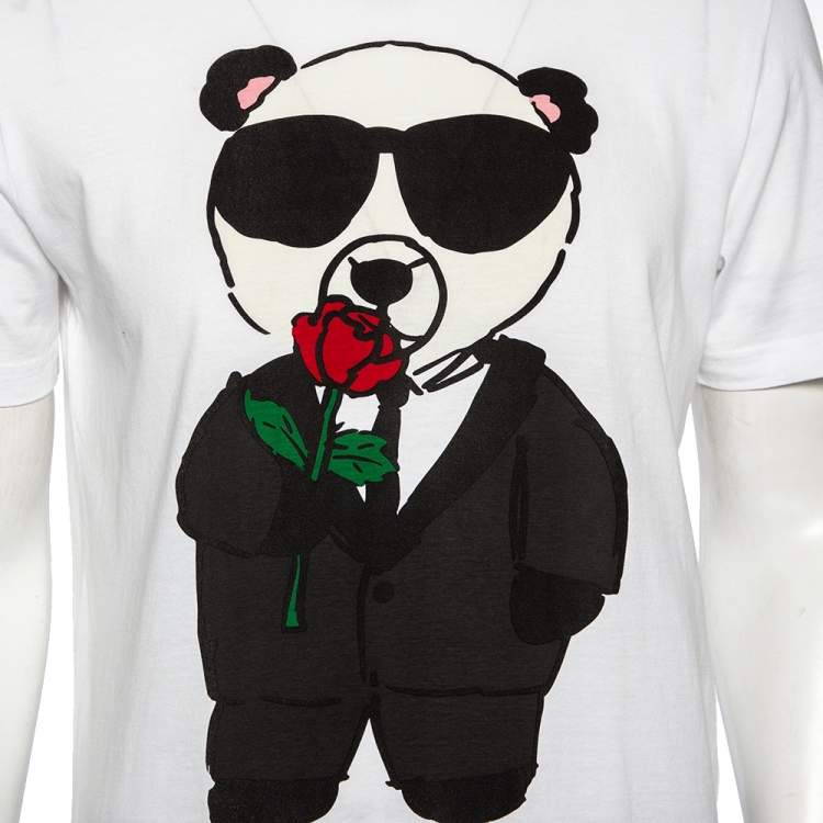Pre Owned Dolce & Gabbana White Panda Printed Cotton Crewneck T-Shirt L